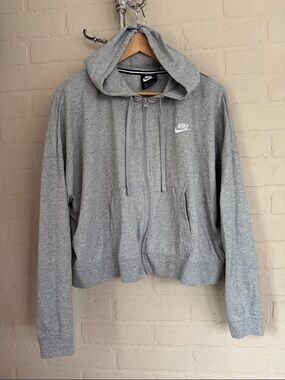 Nike Grey Full Zip Hoodie sweatshirt xl soft pockets drawstring crop